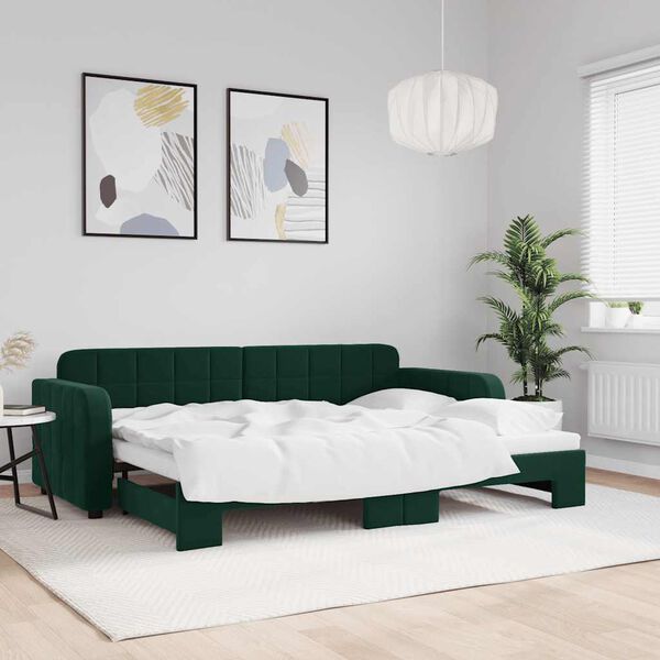 vidaXL Sof&aacute;-cama com gavet&atilde;o 80x200 cm veludo verde-escuro