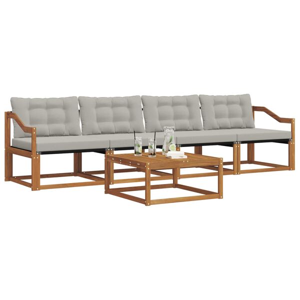 vidaXL Conjunto de Sof&aacute;s para Exterior 5 pcs Cinza Natural e Claro