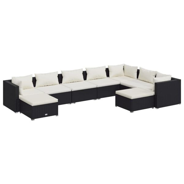 vidaXL 9 pcs conjunto lounge de jardim c/ almofad&otilde;es vime PE preto