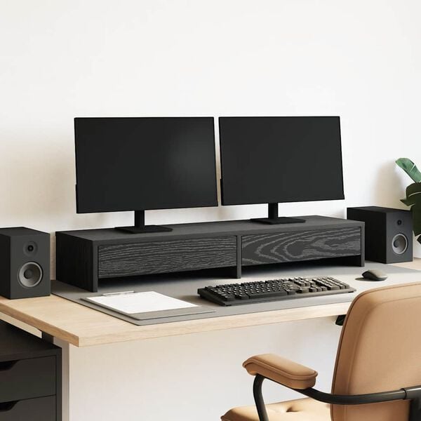 vidaXL Suporte para monitor com gavetas deriv. madeira carvalho preto