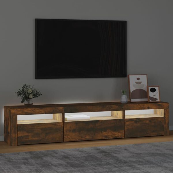 vidaXL Móvel de TV com luzes LED 195x35x40 cm carvalho fumado