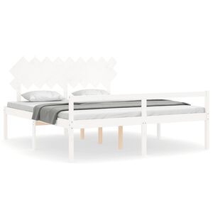 vidaXL Cama idosos super king size c/ cabeceira madeira maci&ccedil;a branco