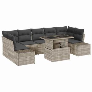 vidaXL Conjunto de Sof&aacute;s com almofada 8 pcs Cinzento-claro vime PE