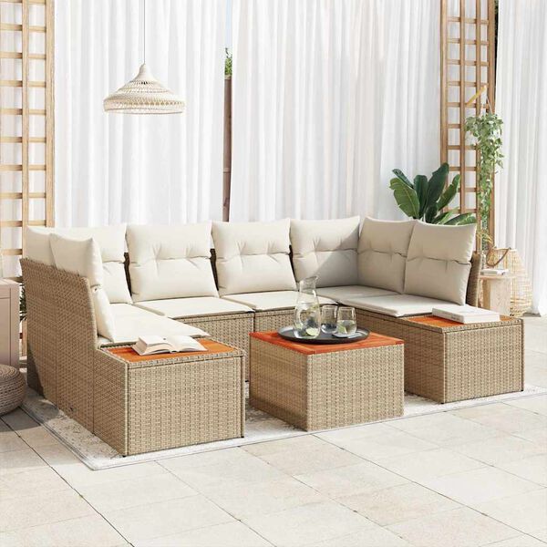 vidaXL Conjunto de Sof&aacute; de Jardim 6 pcs Bege Rattan Sint&eacute;tico
