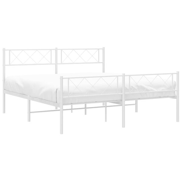 vidaXL Estrutura de cama com cabeceira e p&eacute;s 140x190 cm metal branco