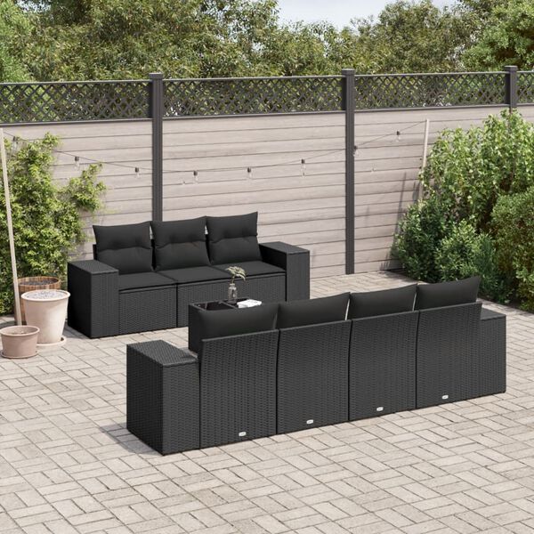 vidaXL 8 pcs conjunto sof&aacute;s de jardim com almofad&otilde;es vime PE preto