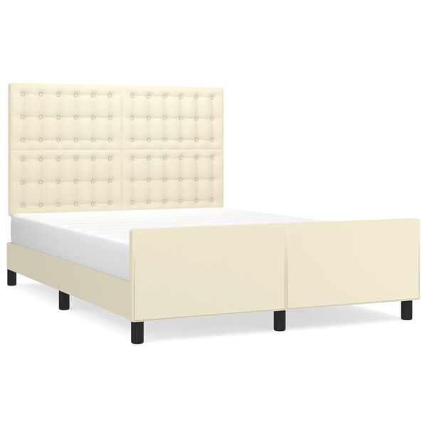 vidaXL Estrutura de cama c/ cabeceira couro artificial 140x200cm creme