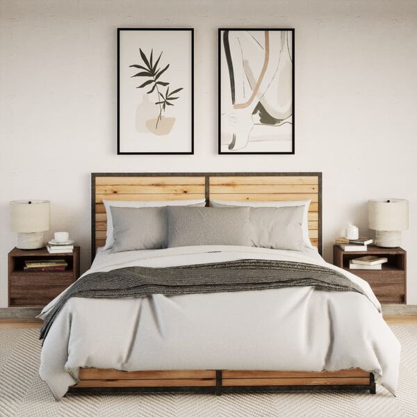 vidaXL Mesas cabeceira de parede c/ luzes LED 2 pcs carvalho castanho