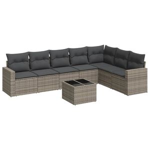 vidaXL 8 pcs conjunto sof&aacute;s de jardim c/ almofad&otilde;es vime PE cinzento