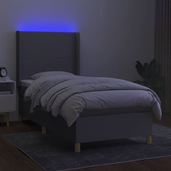 vidaXL Cama box spring c/ colchão e LED 100x200 cm tecido cinza-claro