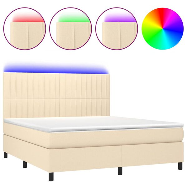 vidaXL Cama box spring c/ colch&atilde;o e LED 180x200 cm tecido cor creme