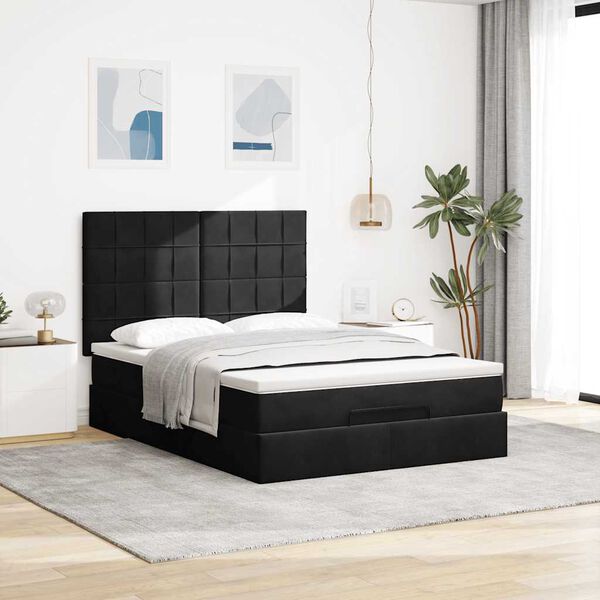 vidaXL Estrutura de cama otomana com colch&otilde;es 140x190 cm veludo preto