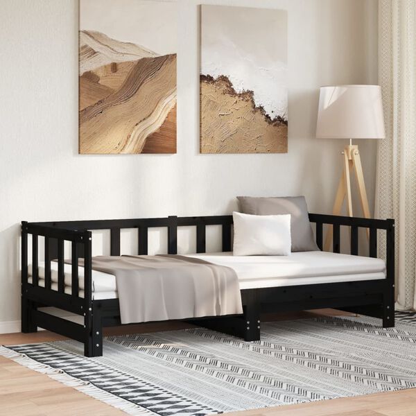 vidaXL Estrutura sof&aacute;-cama de puxar 2x(90x190) cm pinho maci&ccedil;o preto