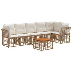 vidaXL Conjunto de Sof&aacute; de Jardim 7 pcs Natural e Branco Creme vime PE