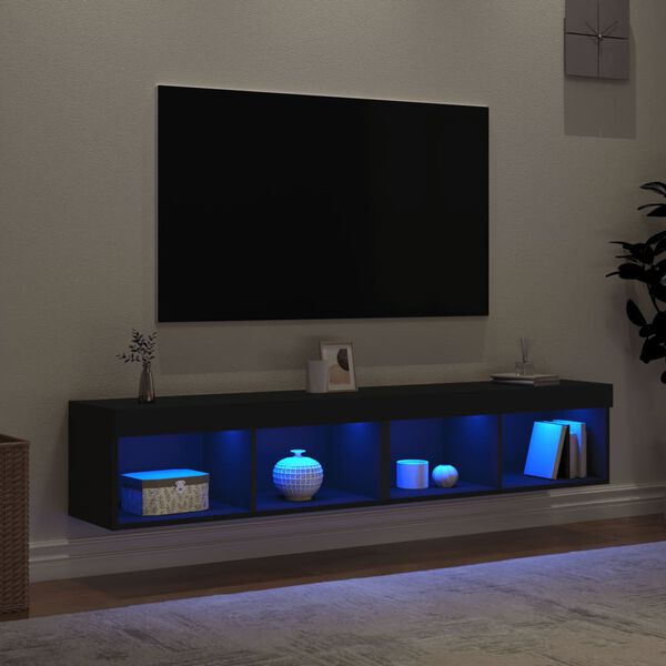 vidaXL M&oacute;veis de TV com luzes LED 2 pcs 80x30x30 cm preto