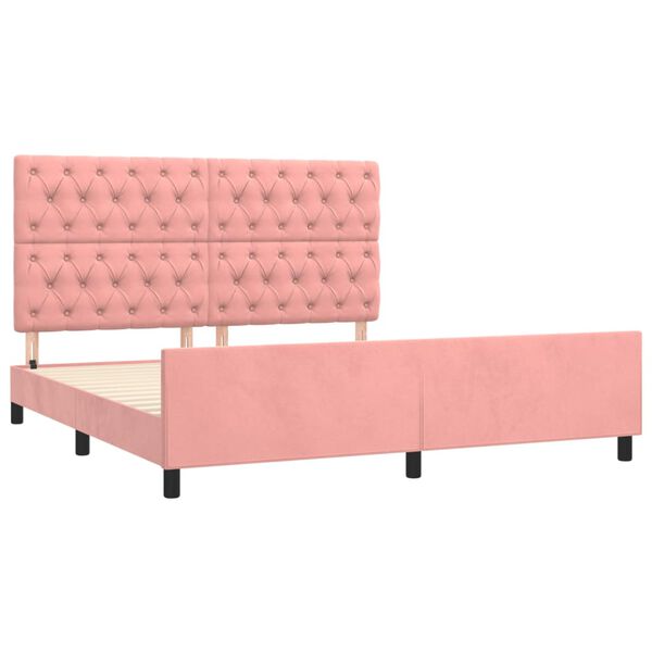 vidaXL Estrutura de cama c/ cabeceira 160x200 cm veludo rosa