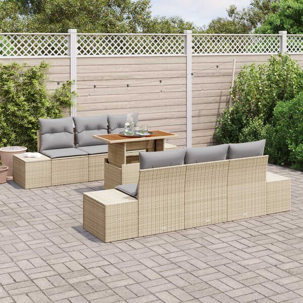 vidaXL Conjunto de Sof&aacute; de Jardim 7 pcs Bege Rattan Sint&eacute;tico