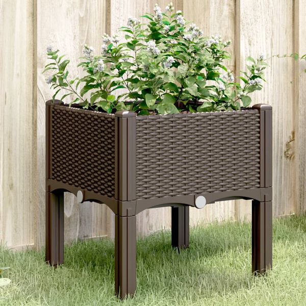 vidaXL Vaso/floreira de jardim c/ pernas 40x40x42 cm PP castanho