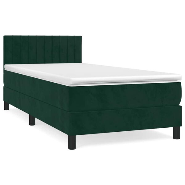 vidaXL Cama com molas/colch&atilde;o 90x190 cm veludo verde-escuro