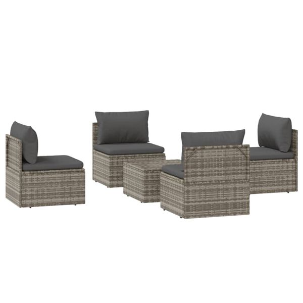 vidaXL 5 pcs conjunto lounge de jardim c/ almofad&otilde;es vime PE cinzento