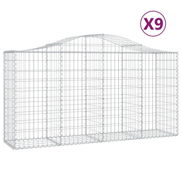vidaXL Cestos gabião arqueados 9pcs 200x50x100/120cm ferro galvanizado