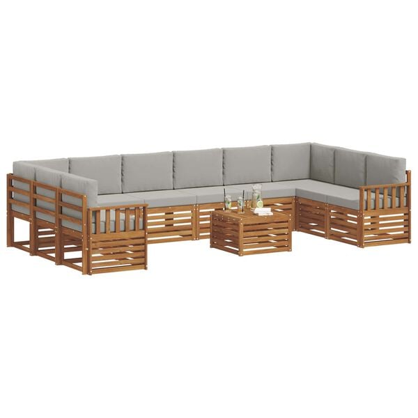 vidaXL Conjunto de Sof&aacute; Sectional 11 pcs Cinza Natural e Claro