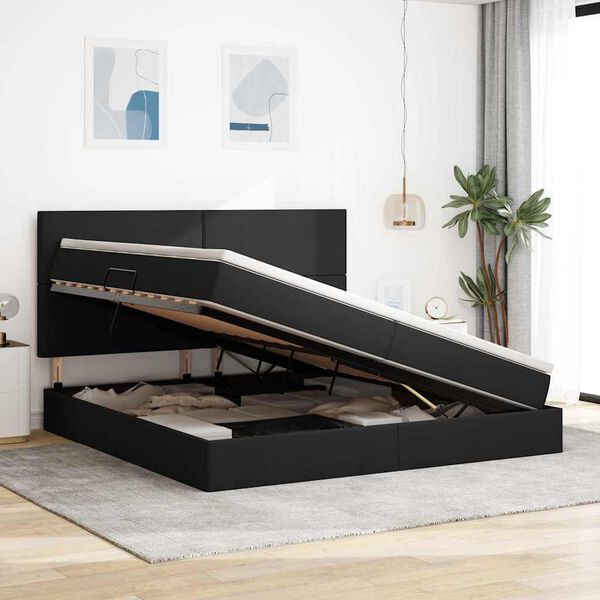 vidaXL Cama com arruma&ccedil;&atilde;o e LED com led Preto 200 x 200 cm Poli&eacute;ster