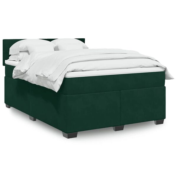vidaXL Cama com molas/colch&atilde;o 140x190 cm veludo verde-escuro