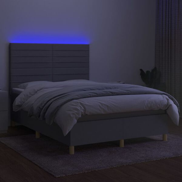 vidaXL Cama box spring c/ colch&atilde;o e LED 140x190 cm tecido cinza-claro