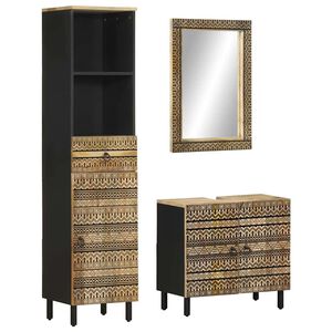 vidaXL 3 pcs conj. m&oacute;veis p/ casa de banho madeira mangueira maci&ccedil;a