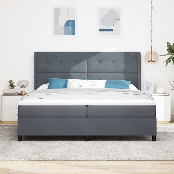 vidaXL Cama Box com colch&atilde;o com led Cinza Escuro 200 x 200 cm Veludo