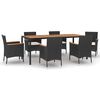 vidaXL 7 pcs conjunto de jantar p/ jardim c/ almofad&otilde;es vime PE preto