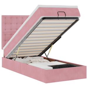 vidaXL Estrutura de cama otomana com colch&otilde;es 90x190 cm veludo rosa