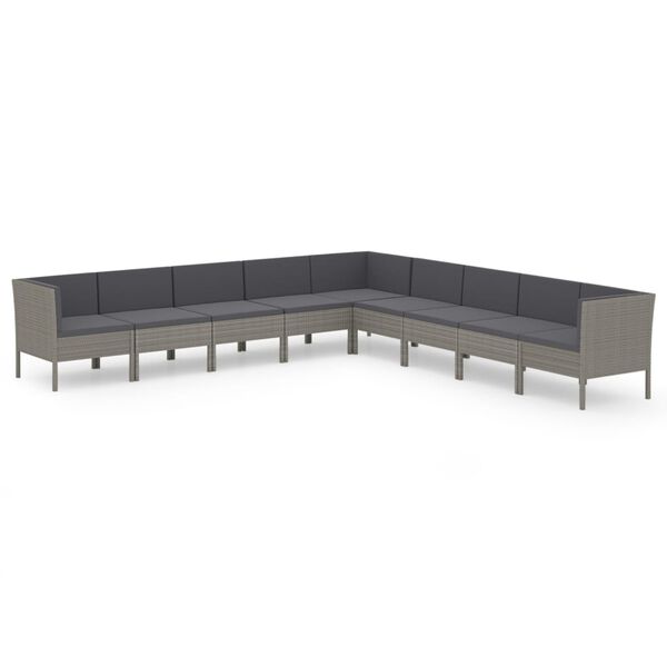 vidaXL 9 pcs conjunto lounge de jardim c/ almofad&otilde;es vime PE cinzento