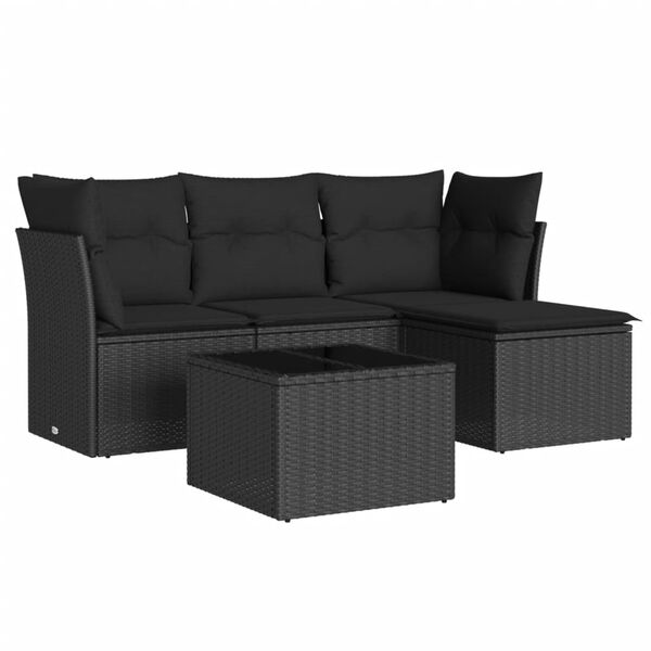 vidaXL 5 pcs conjunto sof&aacute;s de jardim com almofad&otilde;es vime PE preto