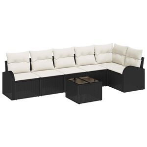 vidaXL Conjunto de Sof&aacute; de Jardim 7 pcs Preto e Branco vime PE