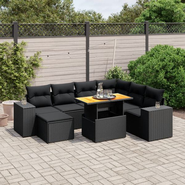 vidaXL 8 pcs conjunto sof&aacute;s de jardim com almofad&otilde;es vime PE preto