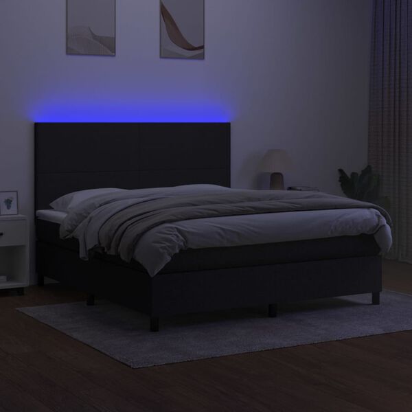 vidaXL Cama box spring c/ colch&atilde;o e LED 180x200 cm tecido preto
