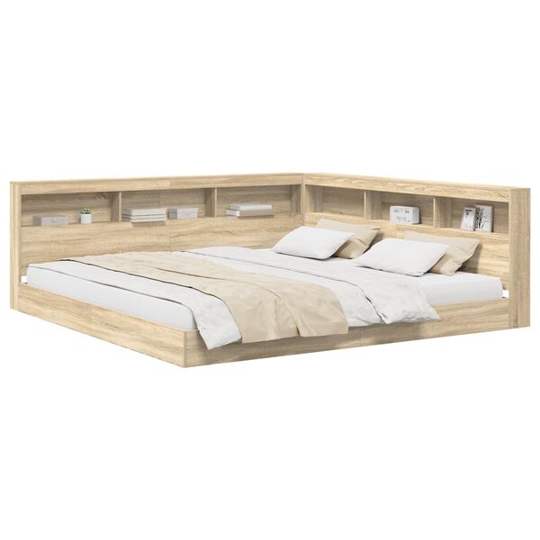 vidaXL Cama com Estante com cabeceira Carvalho sonoma 180 x 200 cm