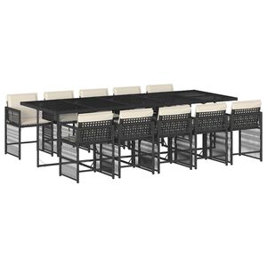 vidaXL 11 pcs conjunto de jantar p/ jardim c/ almofad&otilde;es vime PE preto
