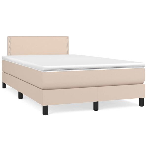 vidaXL Cama box spring c/colch&atilde;o/LED 120x190cm couro artif. cappuccino