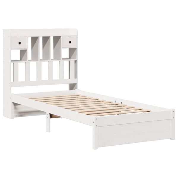 vidaXL Cama com estante sem colch&atilde;o 90x190 cm pinho maci&ccedil;o branco