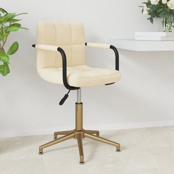 vidaXL Cadeira de jantar girat&oacute;ria veludo cor creme