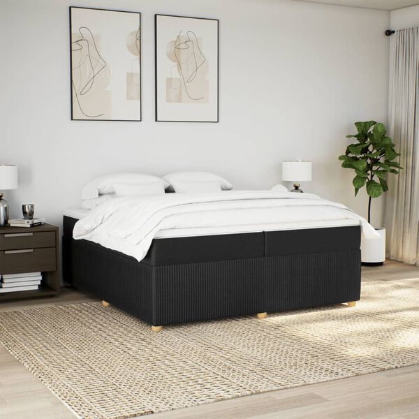 vidaXL Cama com molas/colch&atilde;o 200x200 cm tecido preto