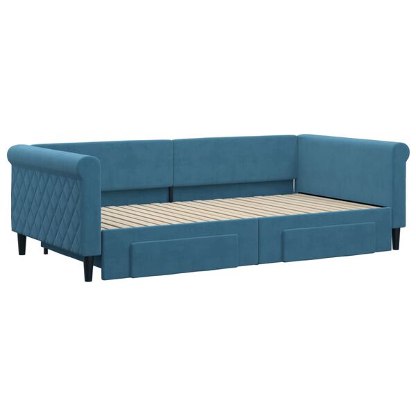 vidaXL Sof&aacute;-cama com gavet&atilde;o e gavetas 100x200 cm veludo azul