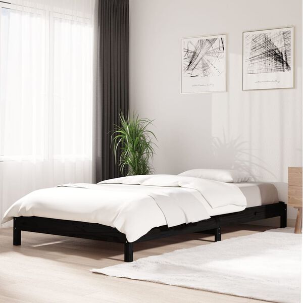 vidaXL Cama empilhável 75x190 cm madeira de pinho maciça preto