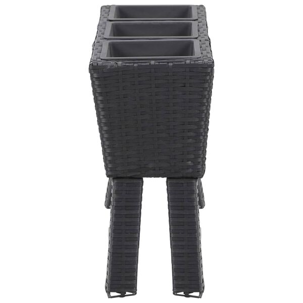 vidaXL Floreira de jardim c/ pernas e 3 vasos 72x25x50cm vime PE preto