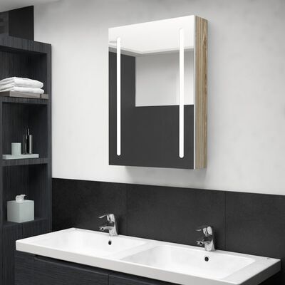 vidaXL Armário espelhado casa de banho LED 50x13x70 cm branco/carvalho