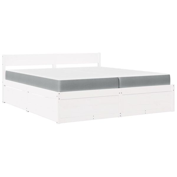 vidaXL Cama com gavetas e colchão 200x200 cm pinho maciço branco