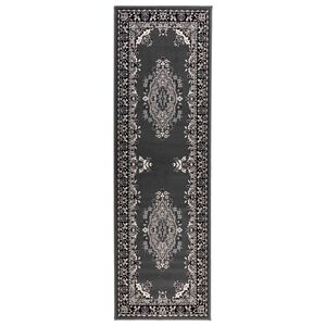 vidaXL Tapete Runner FLORNES Tecido Padr&atilde;o Cinza 67 x 150 cm PP 7 mm